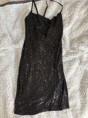 Black Sequin Slip Dress - Elegant Spaghetti Strap